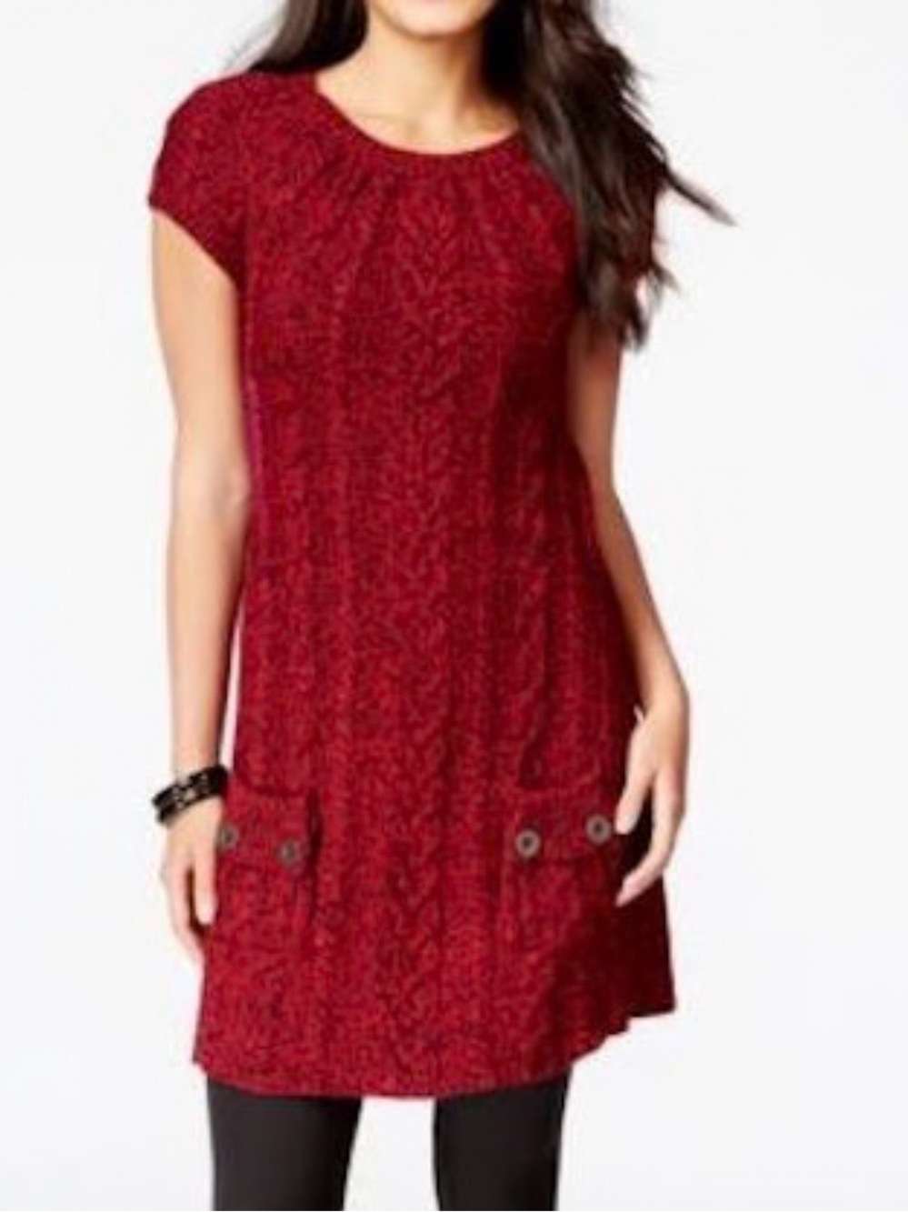 Style & Co Red Cable Knit Tunic Sweater Dress Pockets size 1x